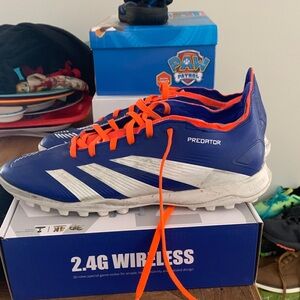 adidas Predator Kids Soccer Shoes in Blue with Orange Laces